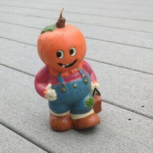 Vintage Pumpkin Head Treat or Treat Scarecrow Candle